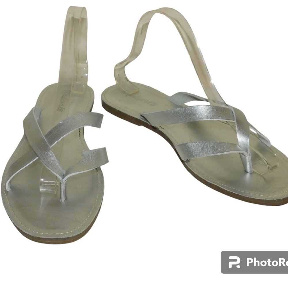 Madewell Womens The Boardwalk Thong Flip Flop Silver Leather Size 10